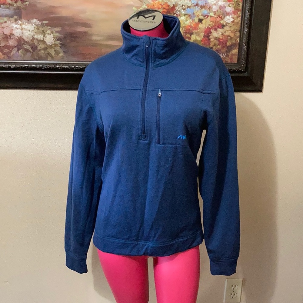 MK Mountain Khakis MERINO WOOL Blue Fleece Lined Half Zip Sweater Jacket